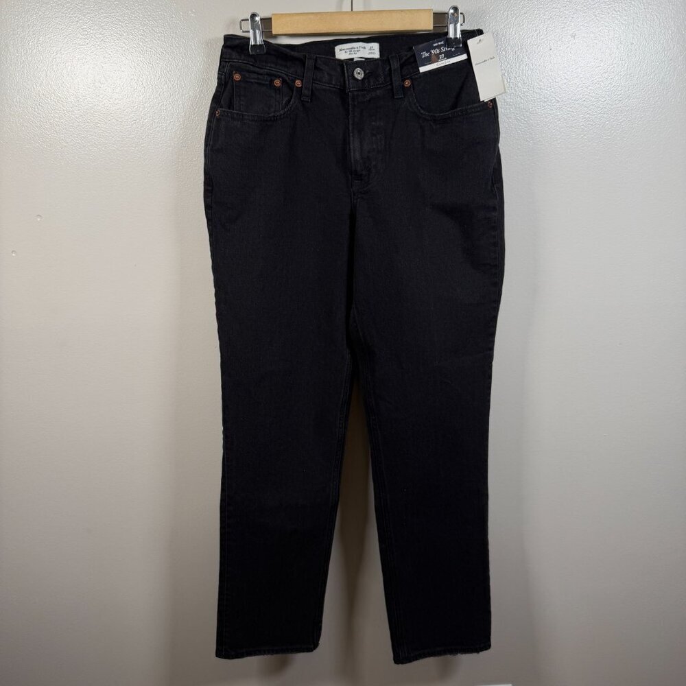 Abercrombie 90s Straight Mid Rise Jeans Size 27 Black Curve Love
